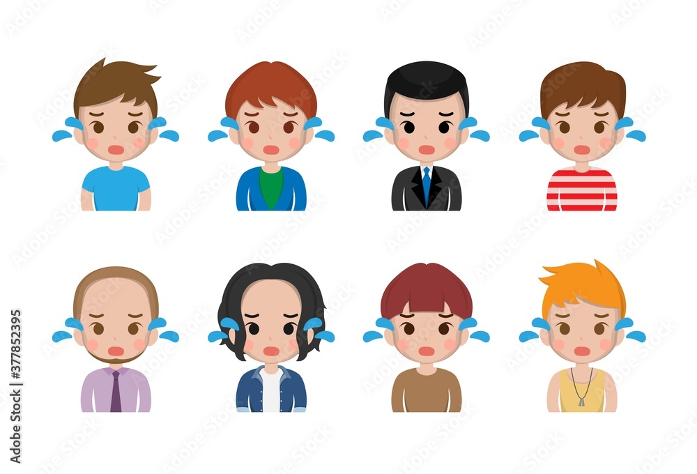 Various office workers, men, boys, cute, angry, sad, complaining, facial expressions, cute illustrations, set Various office workers, men, boys, cute, angry, sad, complaining, facial expressions, cute illustrations, set