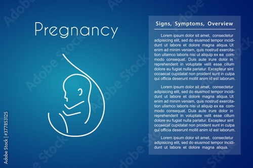 Healthcare linear medical pregnancy icon on blue background. Vector illustration of fetus in utero symbol. Logo template for genecology, obstetrics, human reprodaction or artificial insemination
