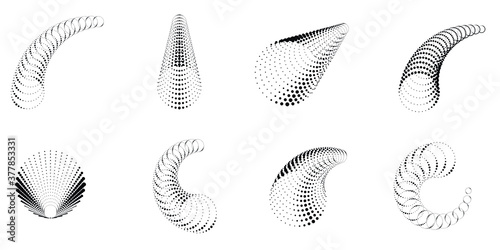 Halftone dots in tunnel form. round logo . vector dotted frame pipe . tube design element