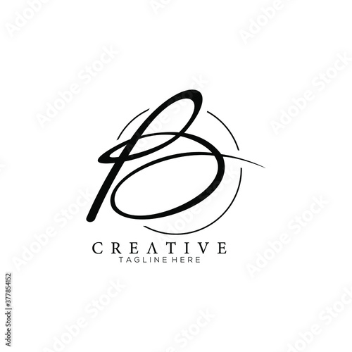 Stylish Letter B Monogram Signature Logo Design Template with Circleline Background photo