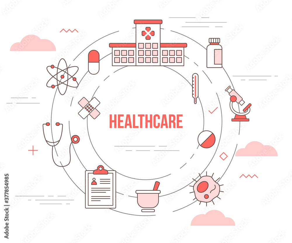 healthcare concept with icon set template banner with modern orange color style