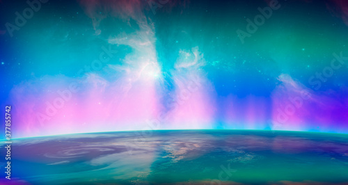 Northern lights aurora borealis over planet Earth  Elements of this image furnished by NASA 