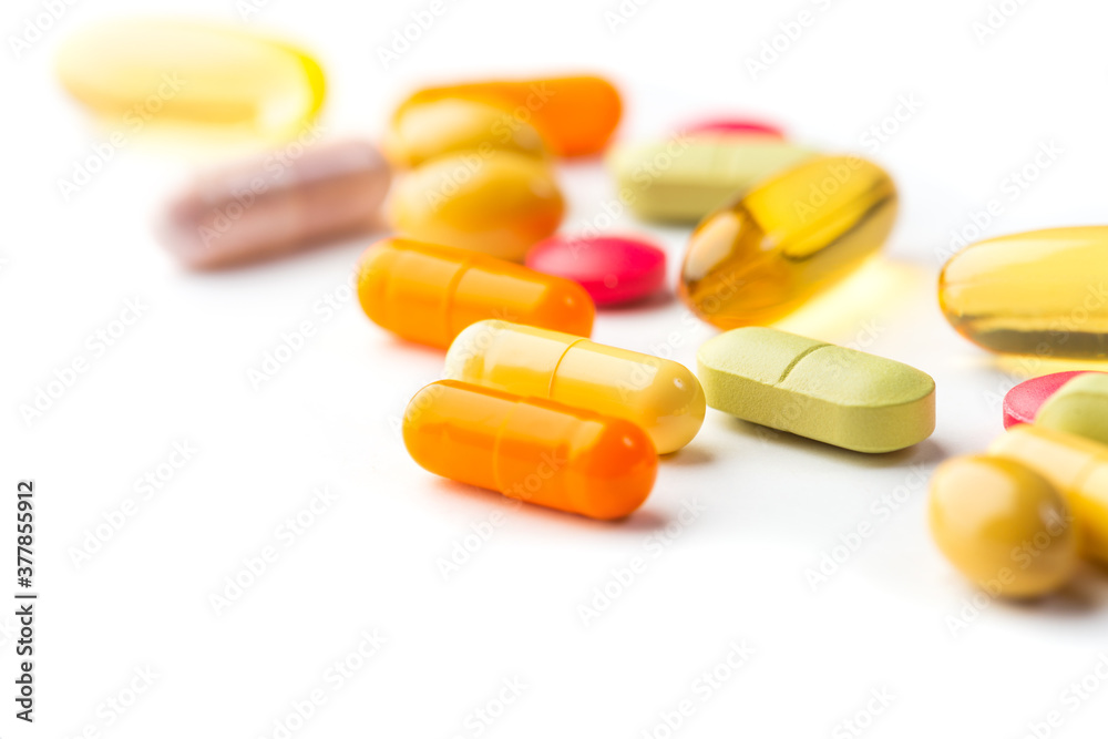 Selective focus on colorful medication and pills Selective focus on colorful medication and pills
