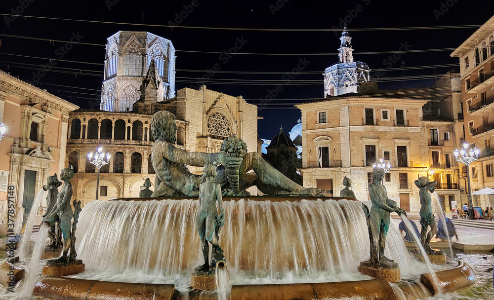 Obraz premium Fuente del Turia y catedral de Valencia