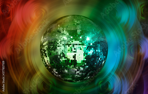 Party disco mirror ball reflecting colorful lights 