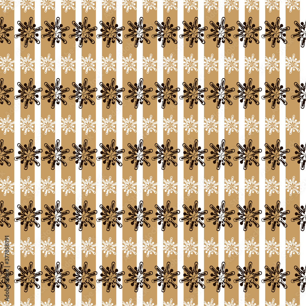 Fototapeta premium Vector Christmas stylish background in gold tones. Seamless pattern with gold and white elements, snowflakes, Christmas decorations, stars and angels for surface patterns, scrapbooking, gift wrapping