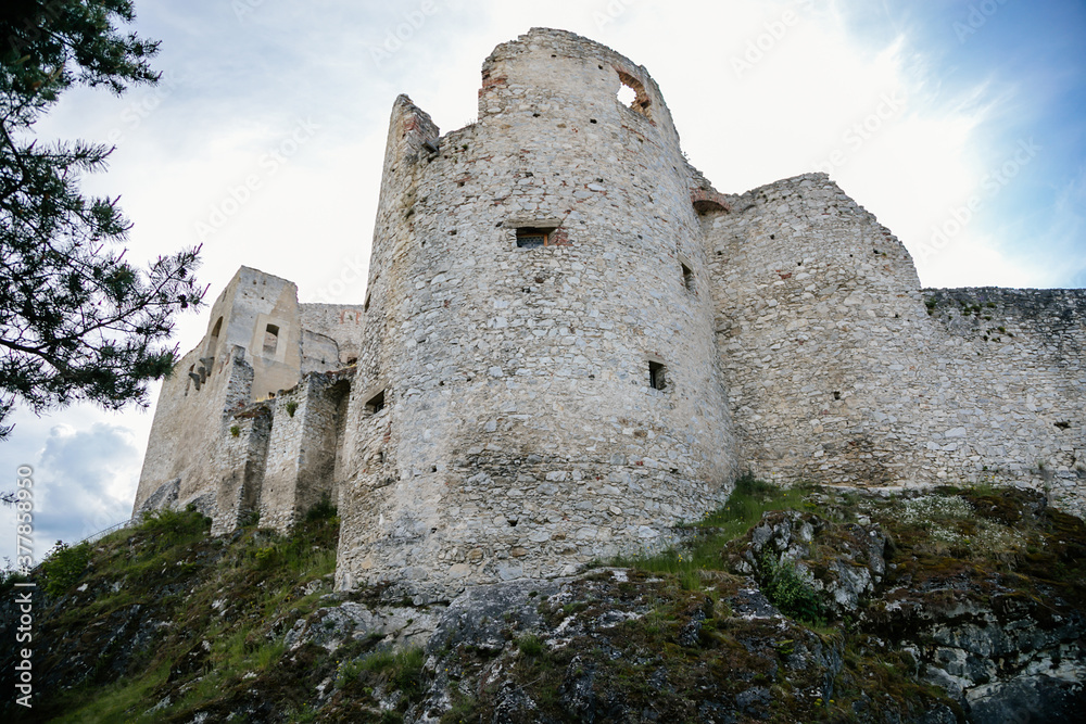 Ruins of gothic castle Rabi in National Park Sumava, Rabi, Czech Republic