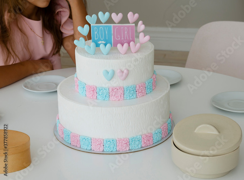 Blue and pink fondant cake for Gender reveal party
