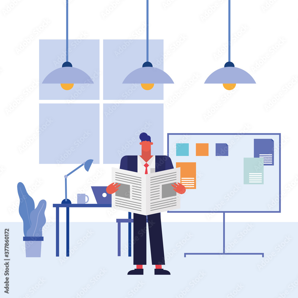 man with news and board in the office vector design