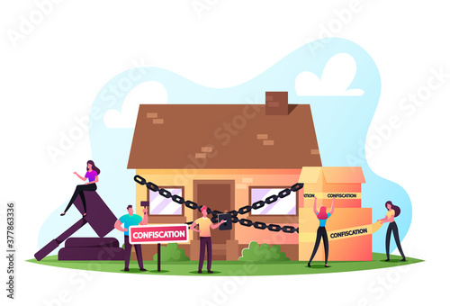Characters Foreclosure in Real Estate Auction Bidding Confiscated Property. Judgment Lawsuit from Not Paying Home Debt