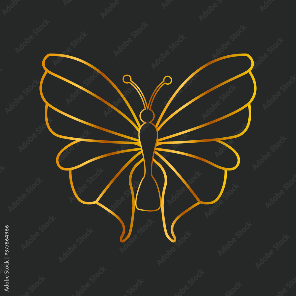 Butterfly silhouettes on a dark background with Golden lines 
