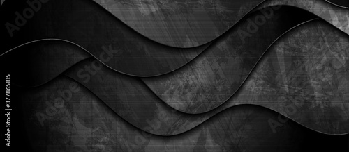 Black grunge waves abstract corporate background. Vector elegant design template