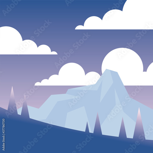 pine trees at snow mountain vector design