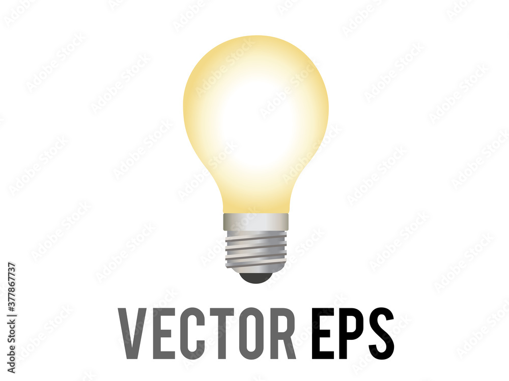 Vector light incandescent bulb emoji icon with a silver base with soft, yellow white glow Vector light incandescent bulb emoji icon with a silver base with soft, yellow white glow
