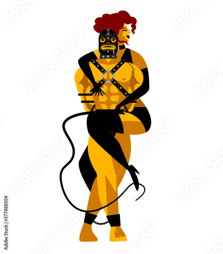 bdsm leather mask man and mistress