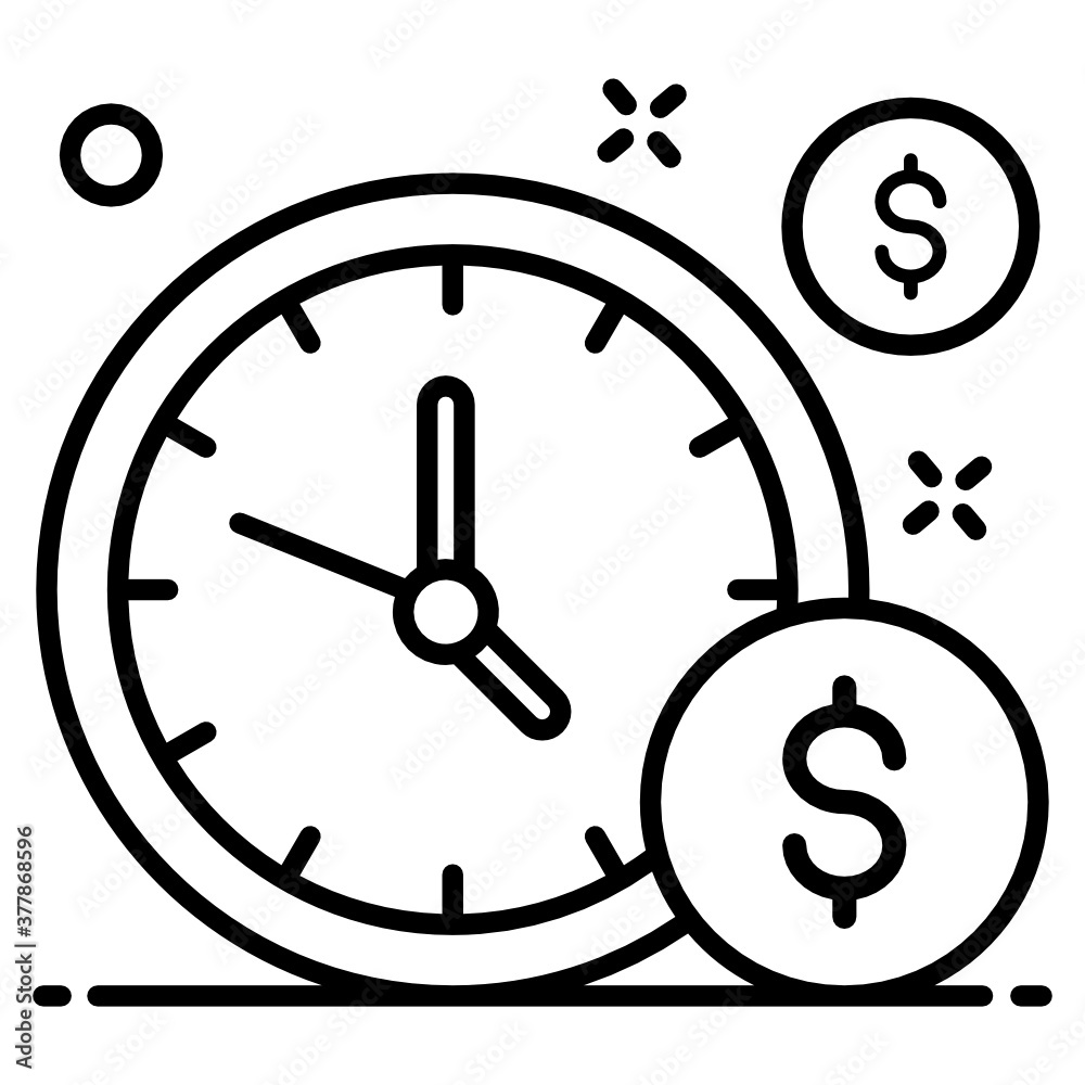 Time is money concept, dollar coin with wall clock in editable style
Time is money concept, dollar coin with wall clock in editable style