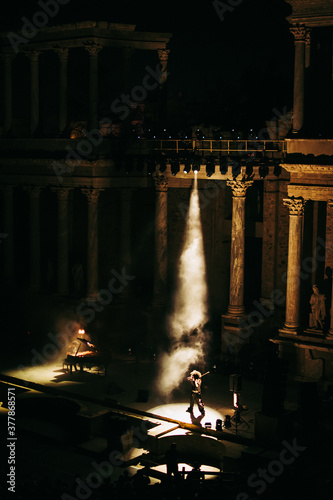 Roman Theatre of Mérida at night during the classical theatre festival and concerts 