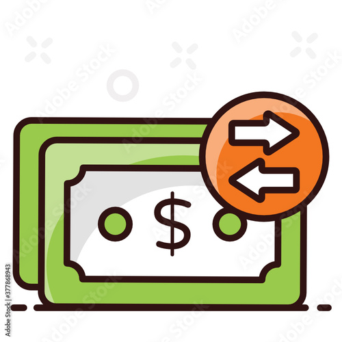 
Banknotes with irreversible arrows, trendy icon of money flow 
