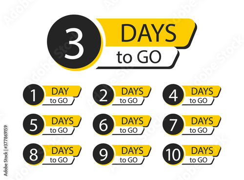 Countdown left days. Days to go. Signs for promotion, advertising and sale.