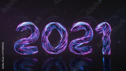 Text 2021 made from neon li...