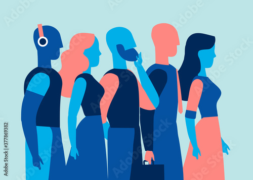 Una squadra di persone giovani che camminano insieme