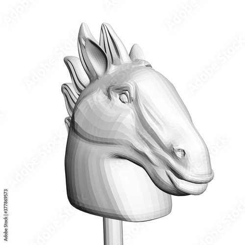 Polygonal horse head on a stick isolated on white background. 3D. Vector illustration