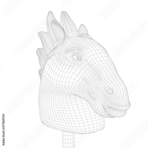Horse head skeleton on a stick isolated on white background. 3D. Vector illustration