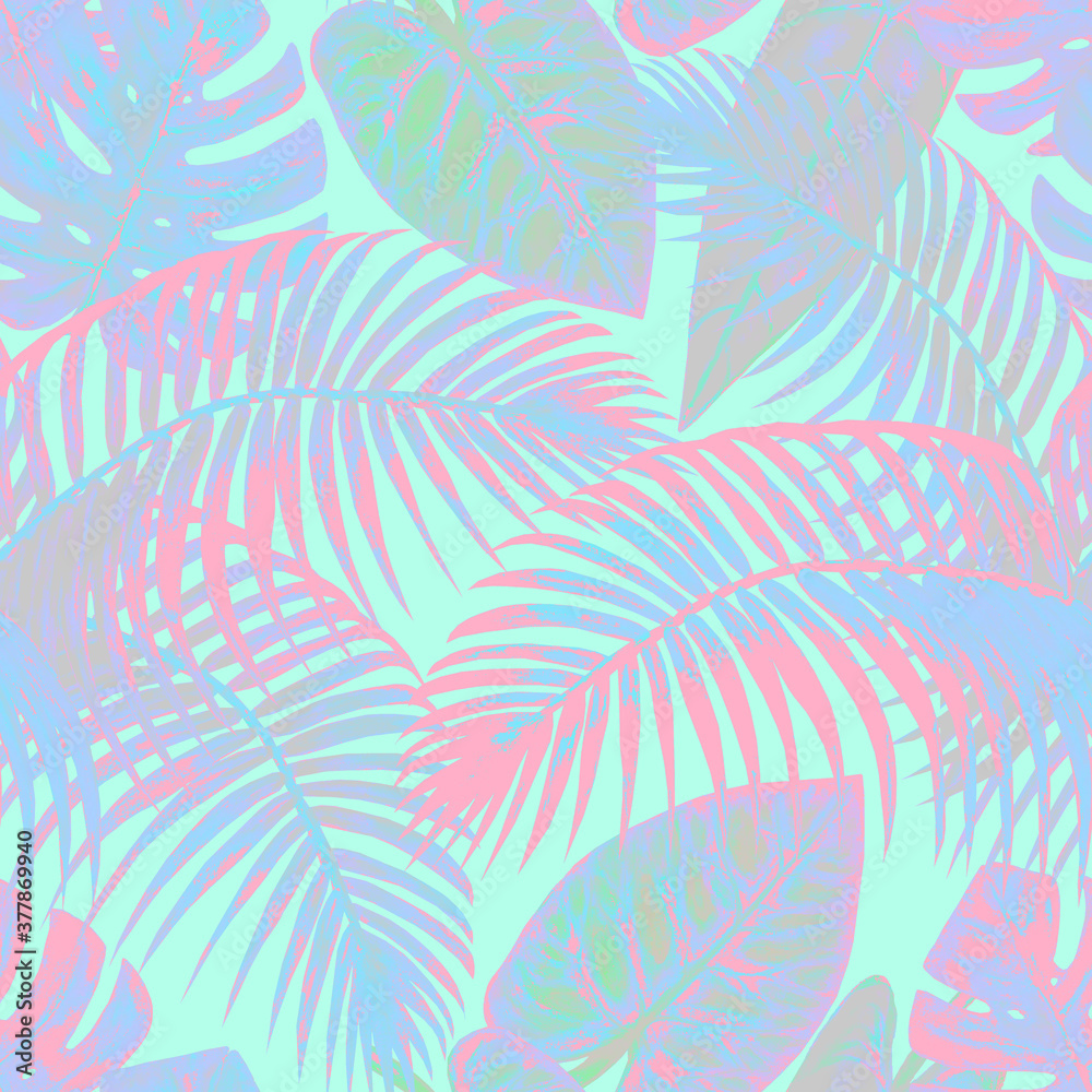 Watercolor surreal abstract seamless pattern with tropical exotic plants Watercolor surreal abstract seamless pattern with tropical exotic plants