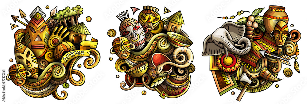 Fotografie Africa cartoon vector doodle designs set.