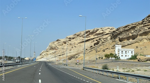 Landscape of Beautiful Oman highway road travel. Muscat, Oman : 14-09-2020