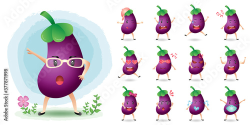 Cute mascot eggplants character set collection