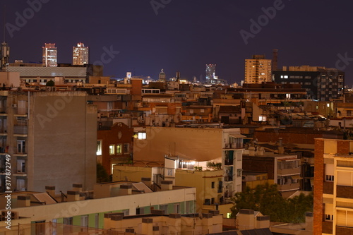 Panoramic view of Barcelona at night. Catalonia,Spain