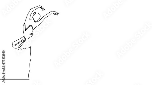 Self drawing animation of continuous line drawing of woman ballet dancer