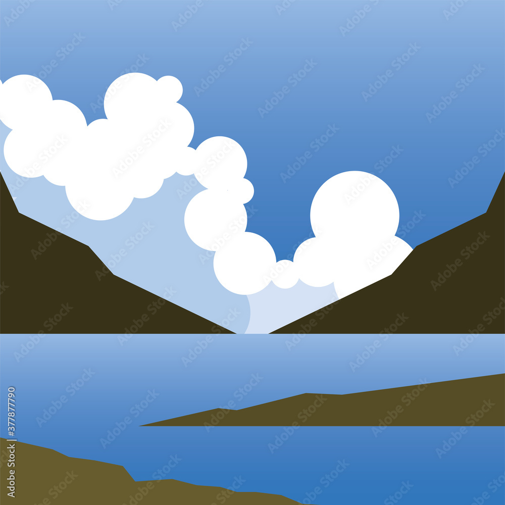 landscape of mountain lake and clouds vector design