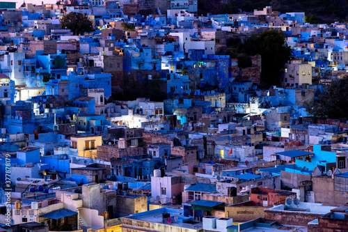 The famous blue city, Aerial view of Jodhpur city, Rajasthan, India, view from Mehrangarh fort. © Kalyakan