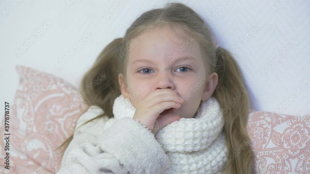 little sick girl coughs, taking care of children, cold and viral diseases little sick girl coughs, taking care of children, cold and viral diseases