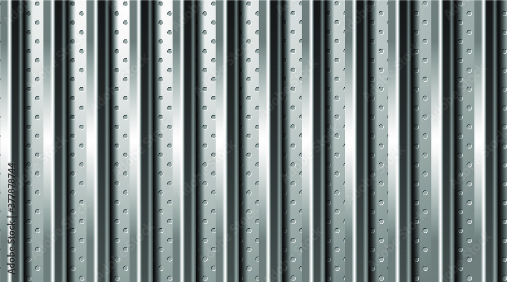 Industrial background. Silver surface with different textures. Perforated metal and brushed steel. EPS10