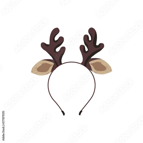 Headband with deer horns. Christmas reindeer rim, head decor accessory for party, holiday or carnival celebration cartoon vector illustration isolated on white background