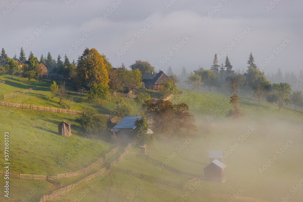Fototapeta premium Early fall landscape in the beautiful Romanian villages