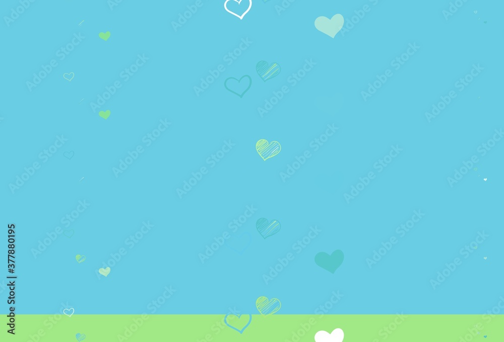 Light Blue, Green vector background with hearts. Light Blue, Green vector background with hearts.