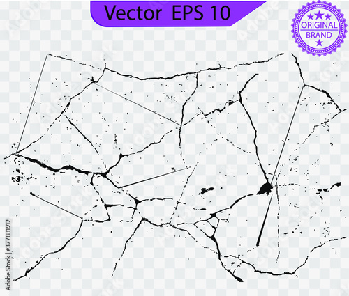 Wall cracks. Flat for instant color change. Fracture surface ground, cleft broken collapse illustration. Rift on surface set on the checkered background. Crack on the wall or on the ice vector