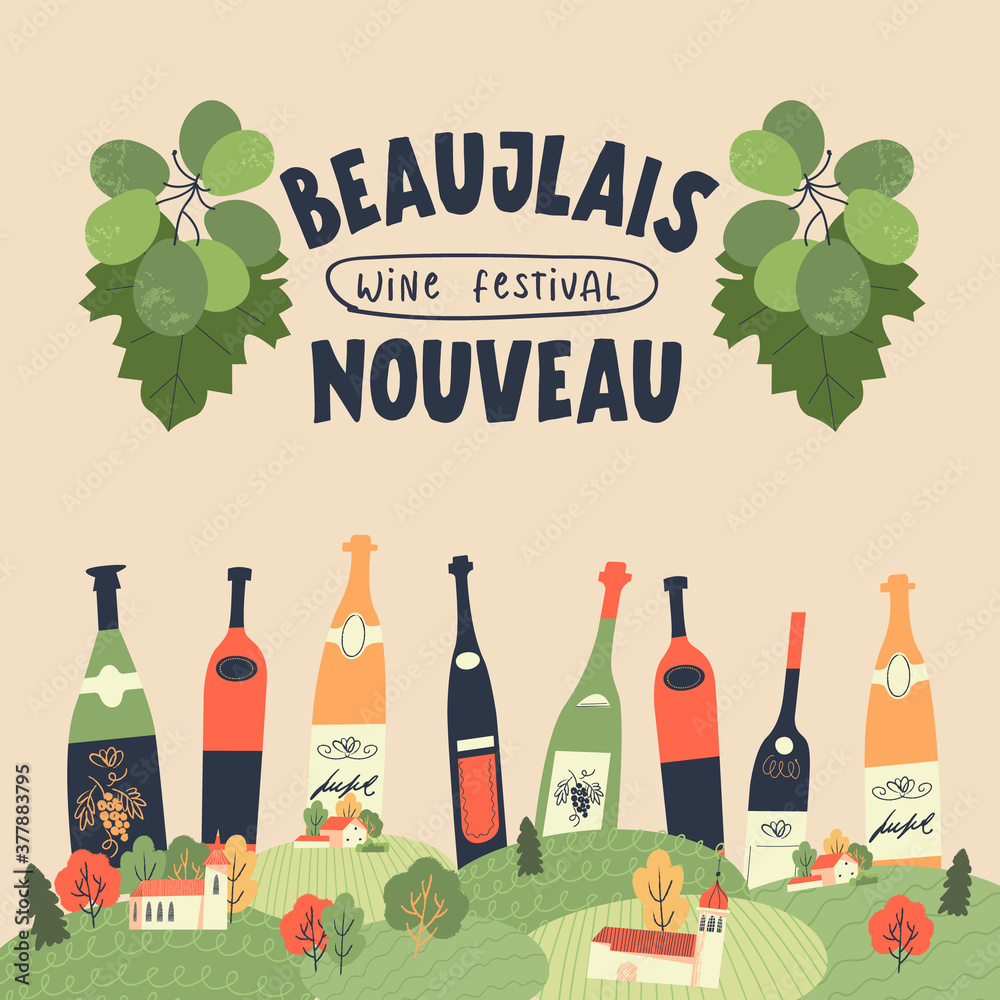 Vecteur Stock Beaujolais Nouveau. Festival of new wine in France