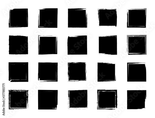 Grunge square. Grunge rectangle with border or frame. Brush of ink. Black texture with rough edges. Stamp, paint for distressed backgrounds. Design boxes, banners and badges. Geometric shapes. Vector