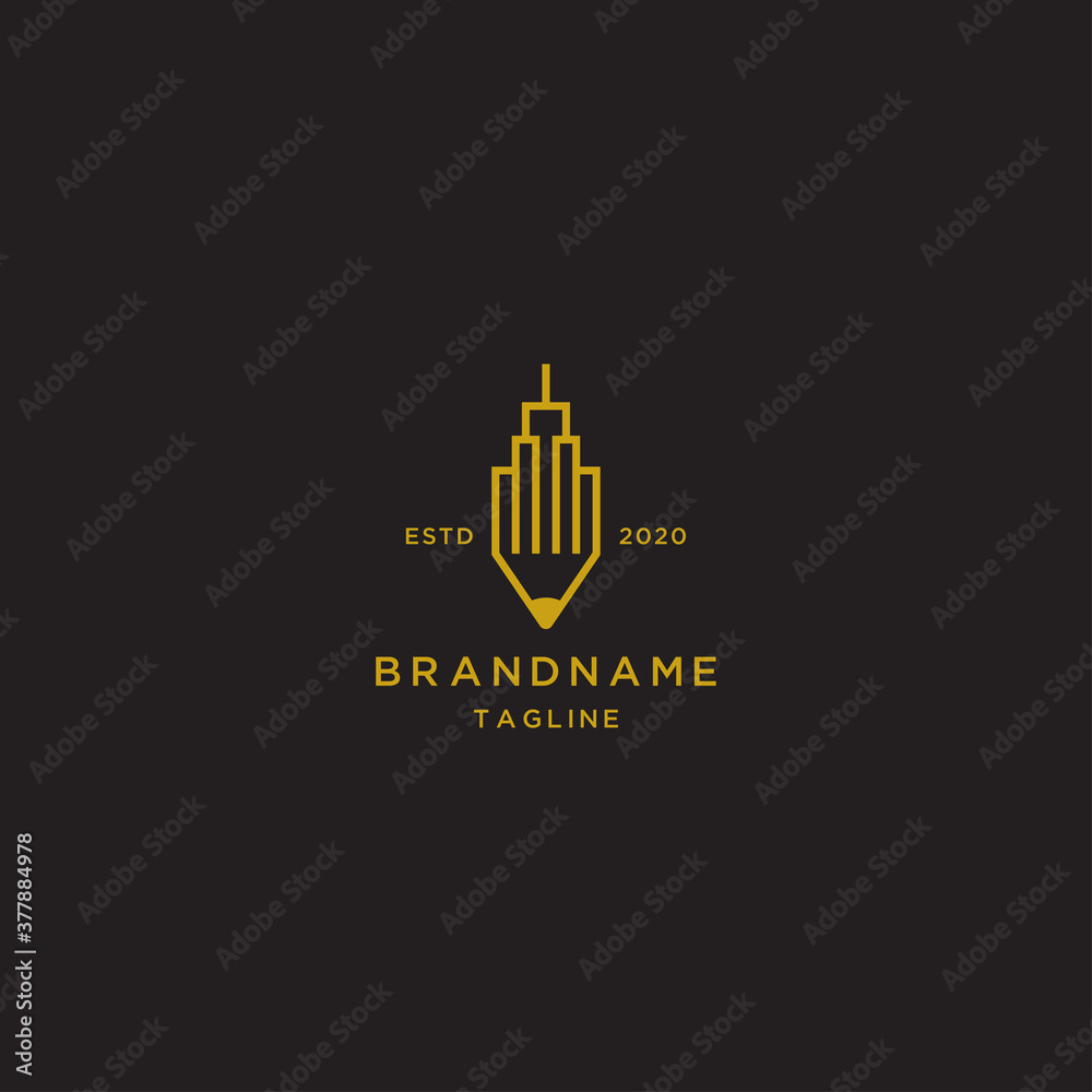 Pencil  building line art logo template - vector