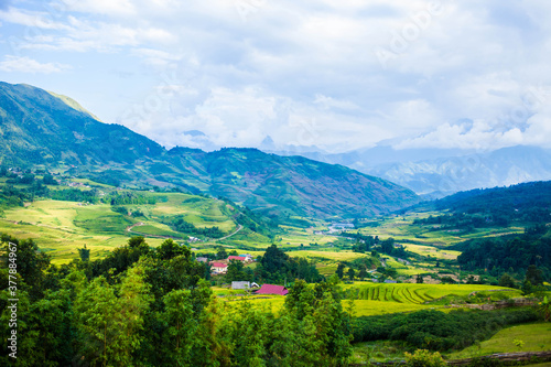 Amazing Rice fields on terraced in rainny seasont at TU LE Valley, Vietnam.Tu Le is a small valley but has beautiful terraces all year round. An attractive tourist destination 250km form Hanoi.