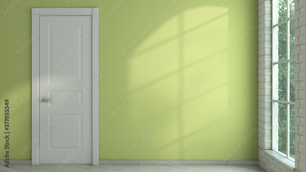 Fototapeta premium empty room in light currents with an close door and a place for text on the wall 3d render image
