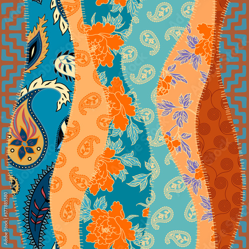 Patchwork textile pattern. Seamless quilting design background.