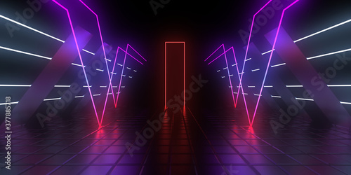 Fototapeta Naklejka Na Ścianę i Meble -  3D abstract background with neon lights. 3d illustration