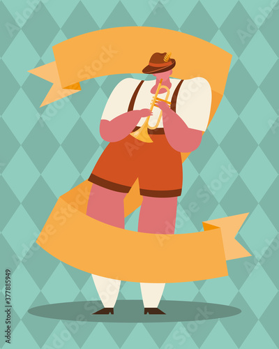 oktoberfest man cartoon with trumpet vector design