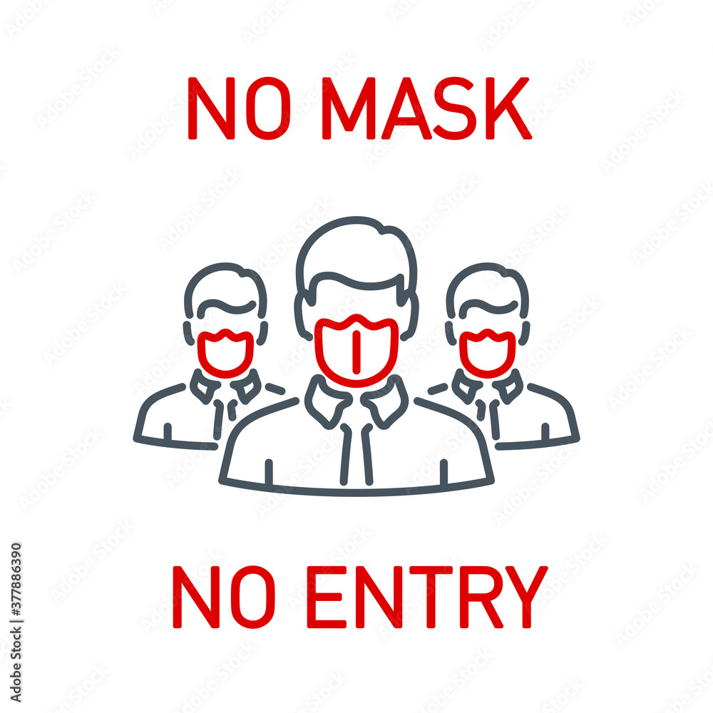 No Face Mask, No Entry Wrong and Right Wear red line Icon banner isolated on white background. No entry without face mask sign. Coronavirus covid19 prevention creative illustration banner. No Face Mask, No Entry Wrong and Right Wear red line Icon banner isolated on white background. No entry without face mask sign. Coronavirus covid19 prevention creative illustration banner.